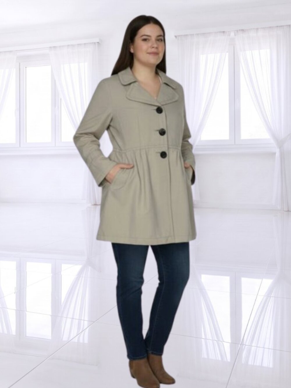 Live a Little Large Khaki Tan Stylish Coat Jacket Cotton Blend Peplum Detail